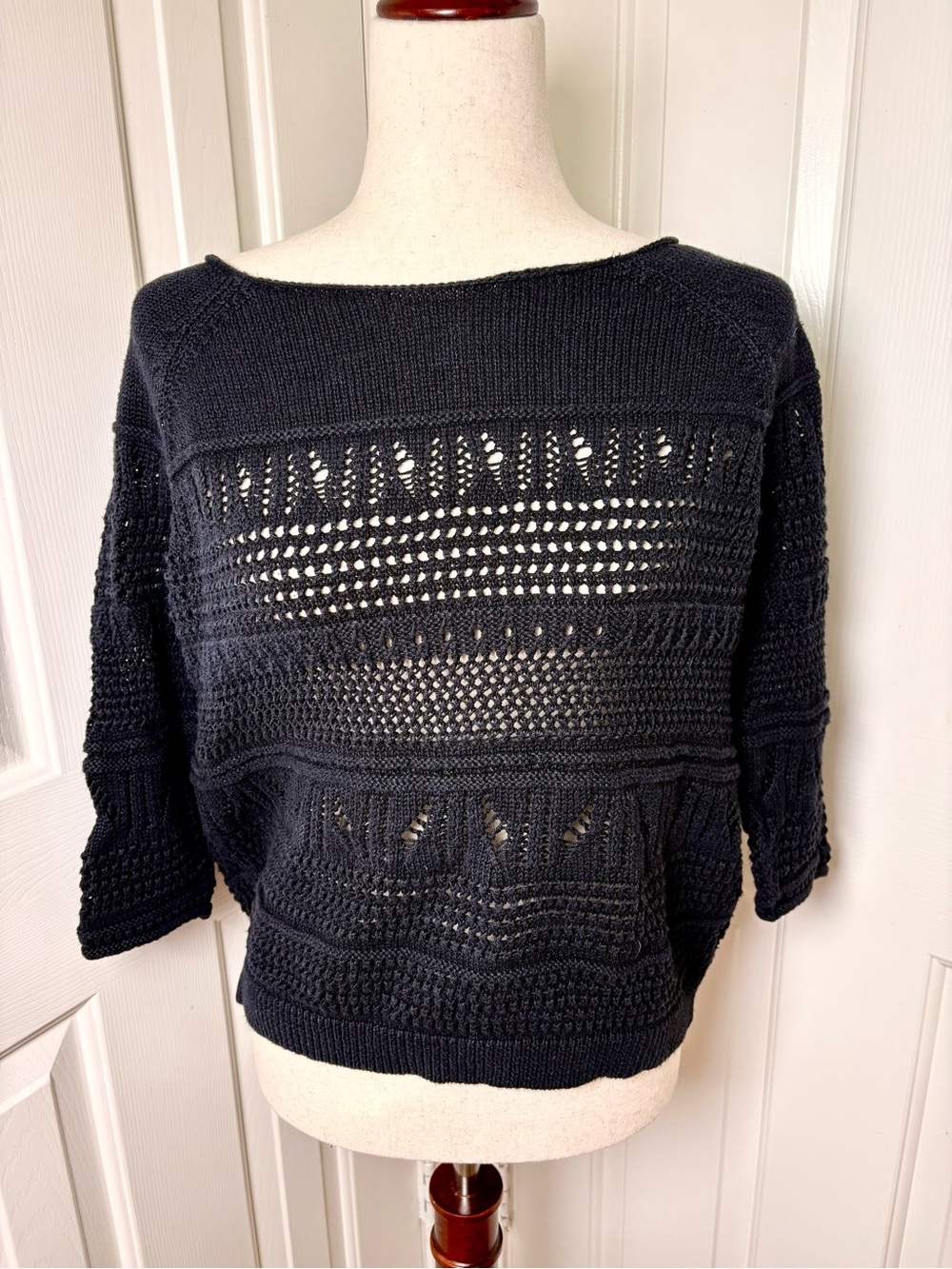 Vintage Y2K St. John’s Bay Black Open Weave Knit Sweater Preppy Petite Large
